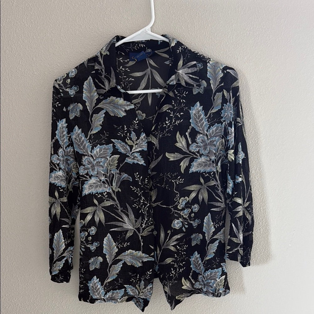 Charter Club Crinkle Silk Button Down Blouse - size 10